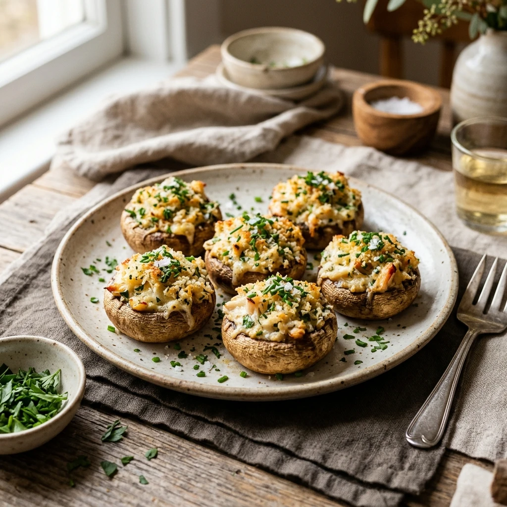 Crab and Cream Cheese Stuffed Mushrooms
