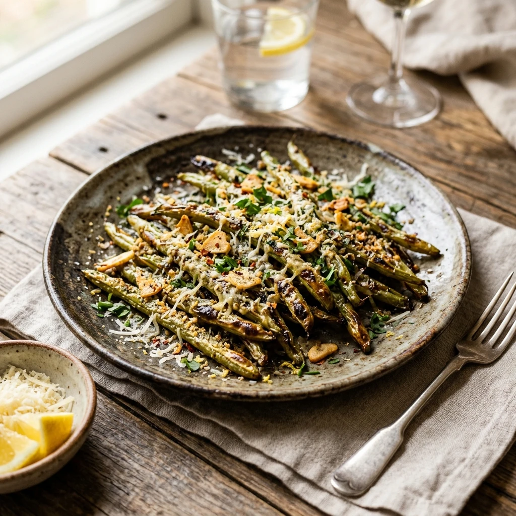 Crispy Garlic Parmesan Roasted Green Beans
