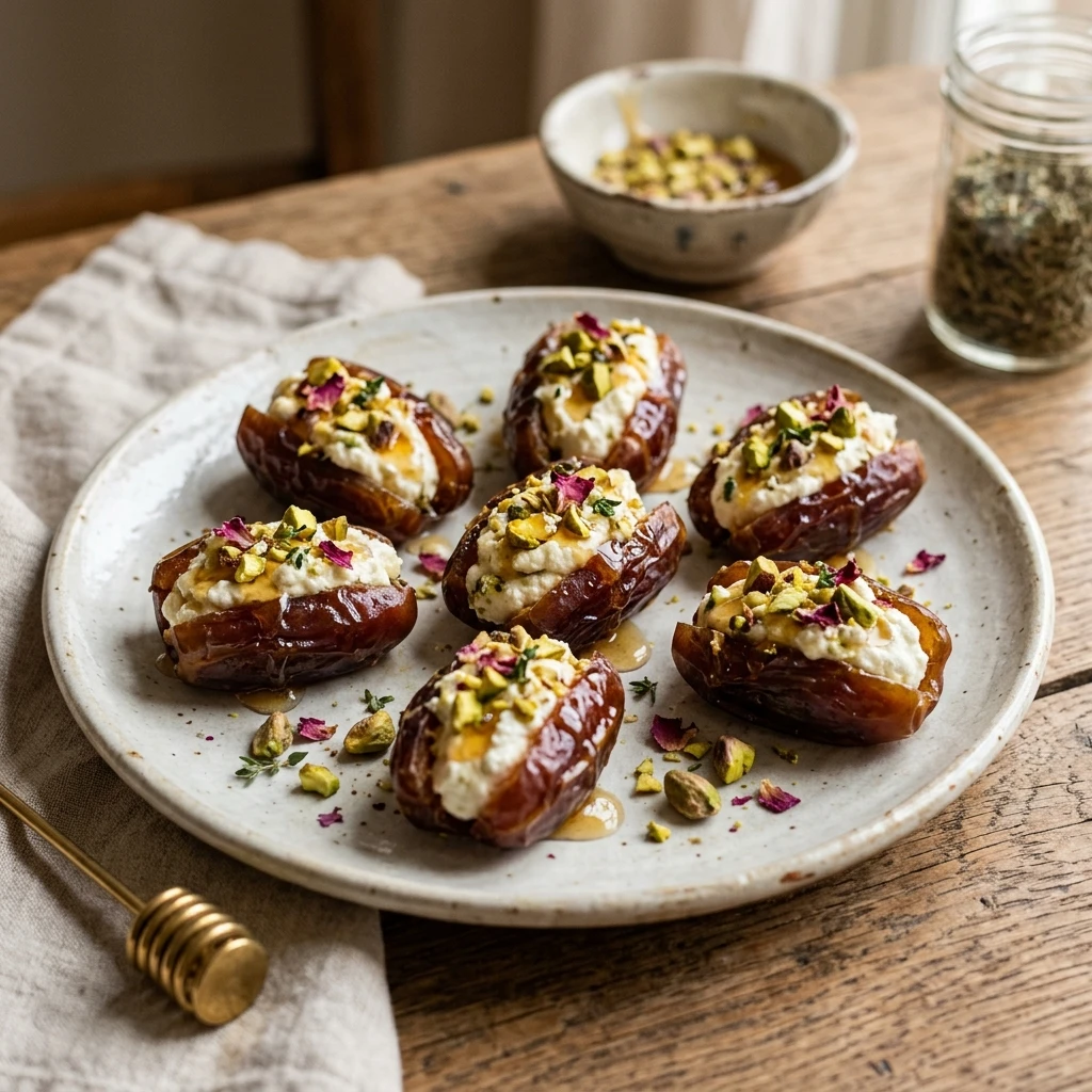 Honey Pistachio Ricotta Stuffed Dates