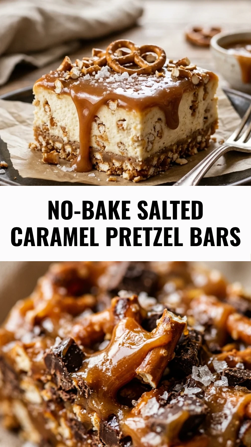No-Bake Salted Caramel Pretzel Bars