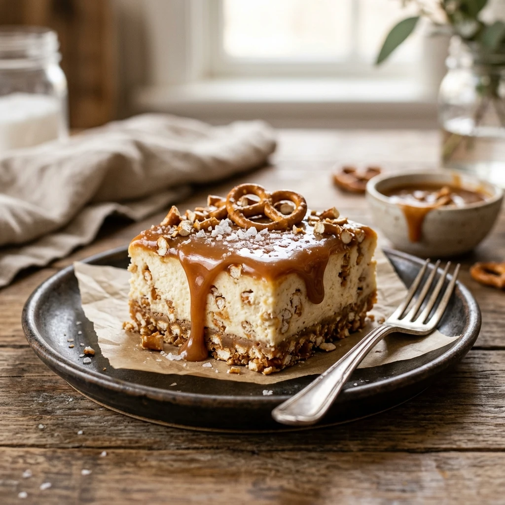 No-Bake Salted Caramel Pretzel Bars