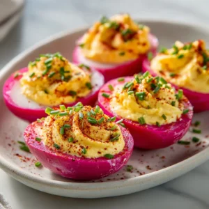 Pink Pickled Deviled Eggs
