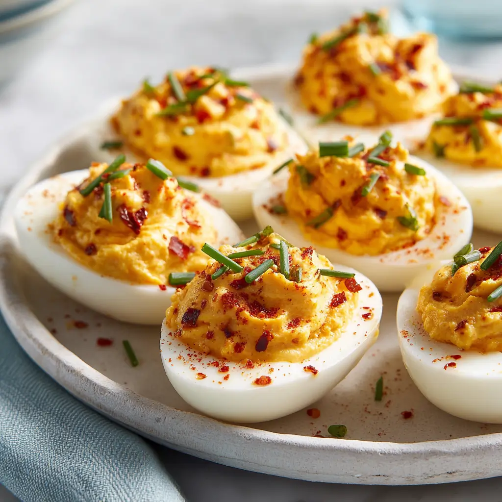 Spicy Chili Garlic Deviled Eggs