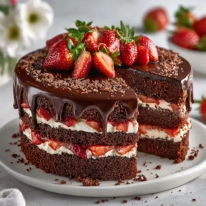 Irresistible Strawberry Chocolate Shell Cake