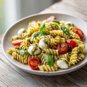 Light And Creamy Pesto Caprese Pasta Salad