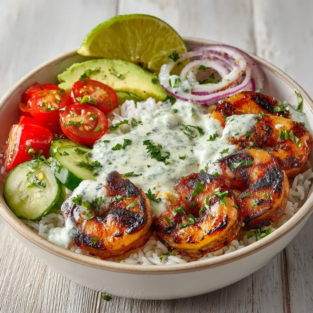 Quick Grilled Shrimp Bowls With Creamy Garlic Sauce
