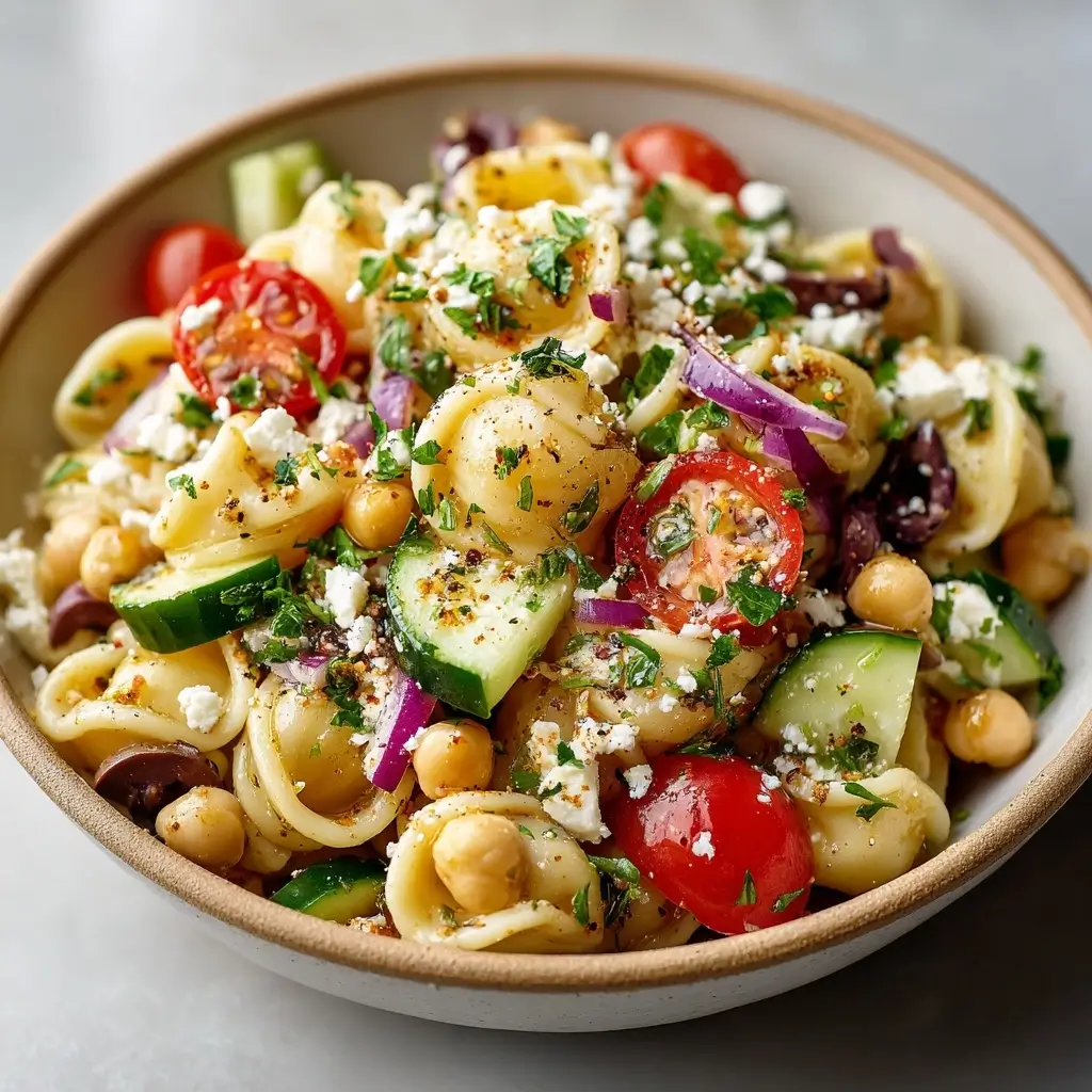 Quick High Protein Greek Pasta Salad