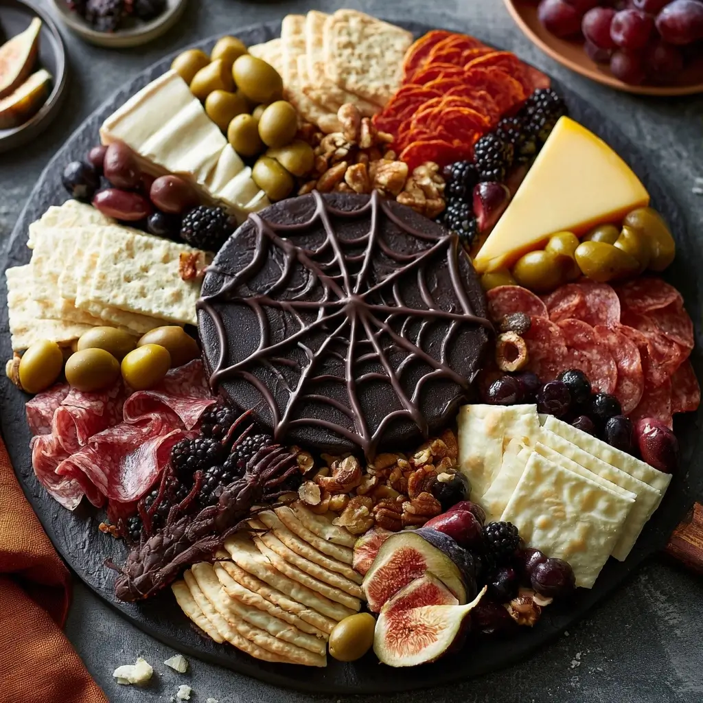 Spiderweb Charcuterie Board Idea For A Spooky Night