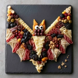 Bat Shaped Charcuterie Board Idea For Halloween