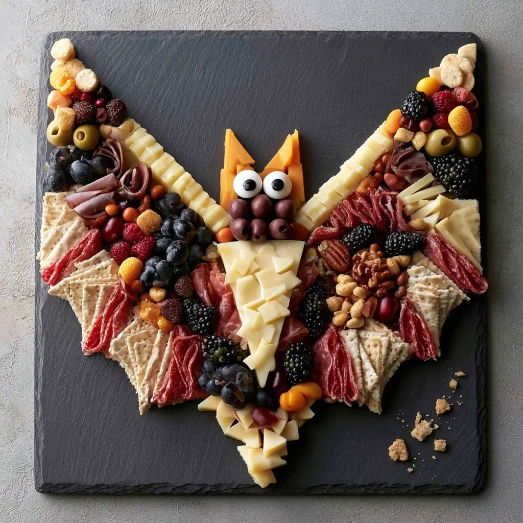 Bat Shaped Charcuterie Board Idea For Halloween