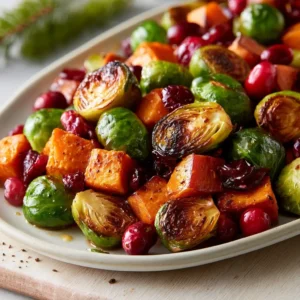 Cranberry Roasted Sweet Potatoes & Brussels Sprouts