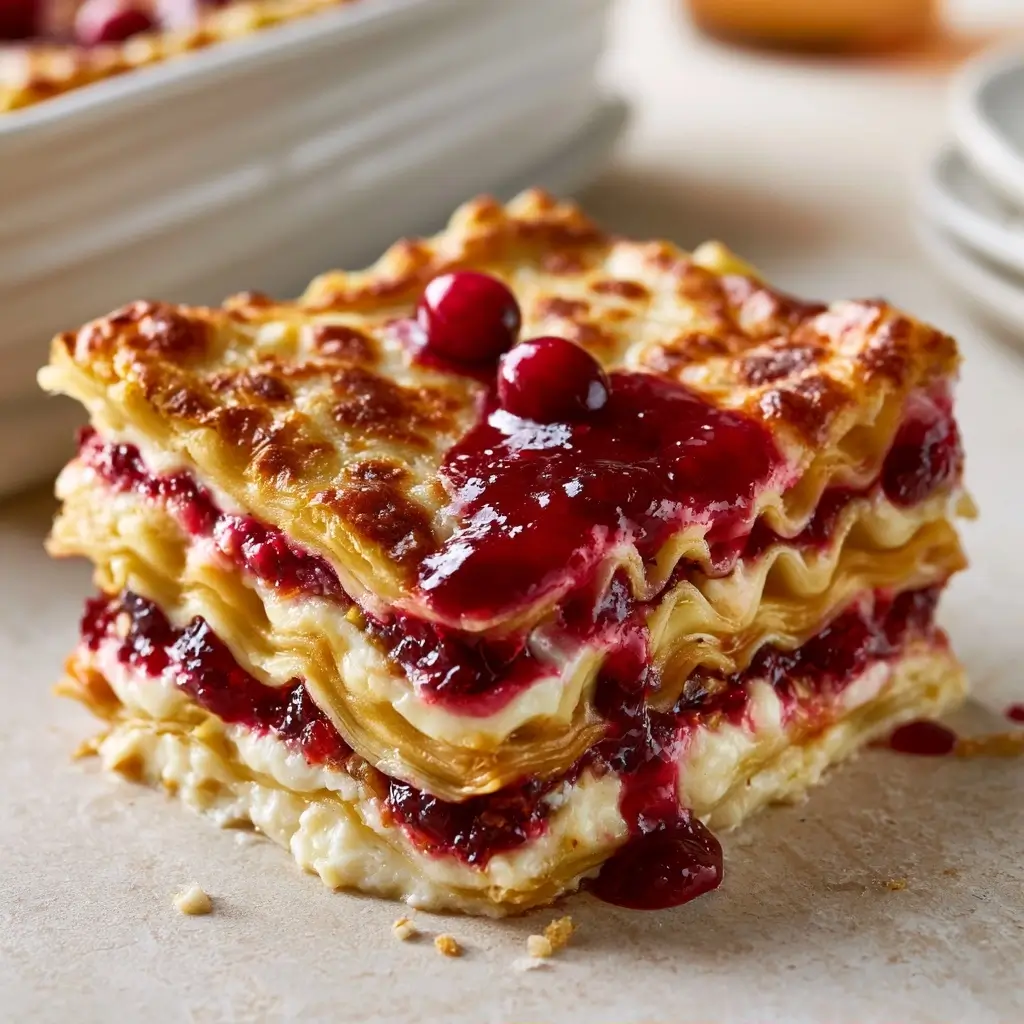 Layered Vegetarian Lasagna With A Festive Cranberry Glaze For Thanksgiving Dinner