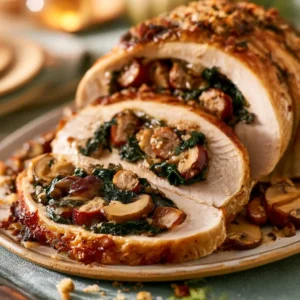 Stuffed Turkey Breast With Sausage, Mushrooms And Swiss Chard For Thanksgiving Dinner