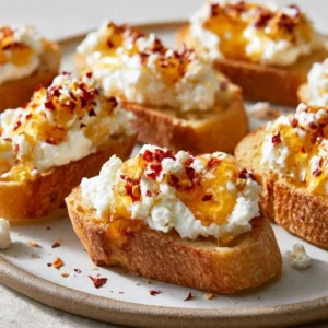 Whipped Feta Crostini With Hot Honey Appetizer For Thanksgiving & Holiday Parties