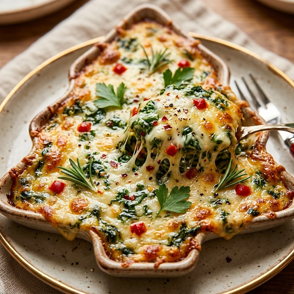 Baked Cheesy Spinach Dip Christmas Tree