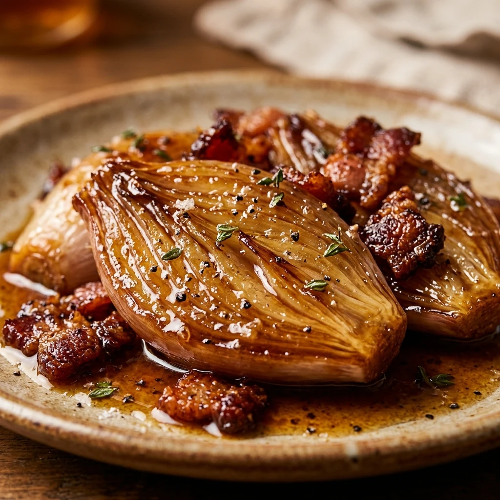 Honey-Glazed Shallots with Crispy Bacon and Balsamic
